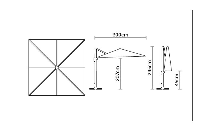 Bramblecrest Truro 3M Square LED Parasol Grey Including Granite Base -  FREE cover
