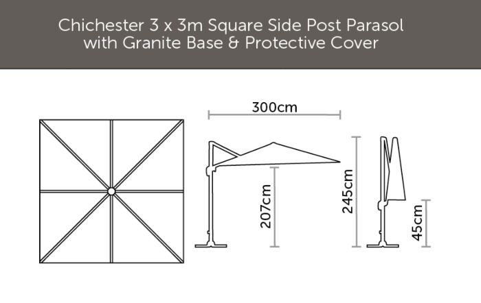 Bramblecrest Chichester 3m Square Parasol Including Granite Base And Cover